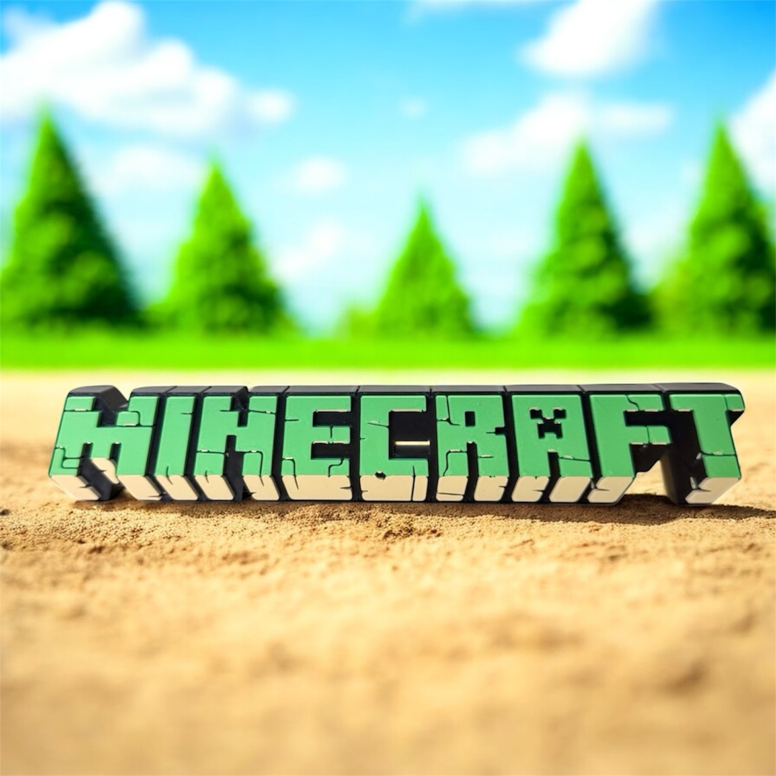Logo 3D Minecraft 3D - Negro / Verde / Beige